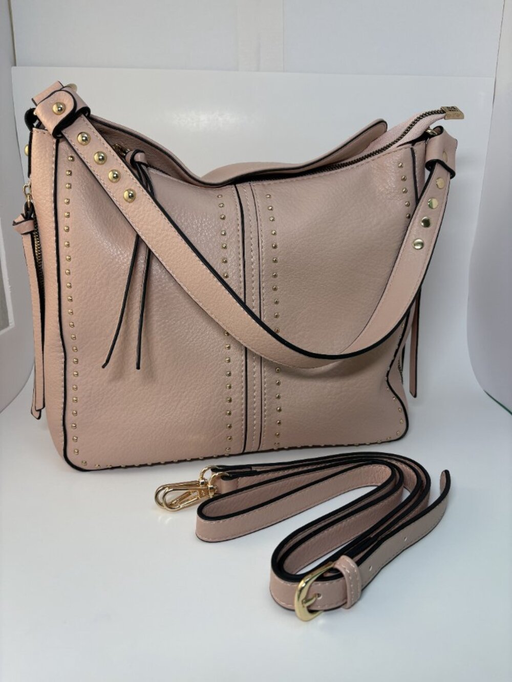 Montana West Select Blush Pink Studded Faux Leather Hobo Shoulder Bag